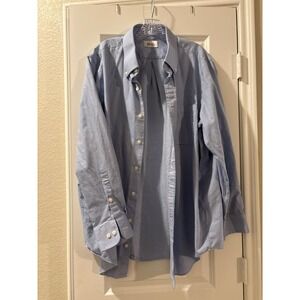 Mens Ken's Man's Shop Blue White Stripe Button Down Dress Shirt Size L